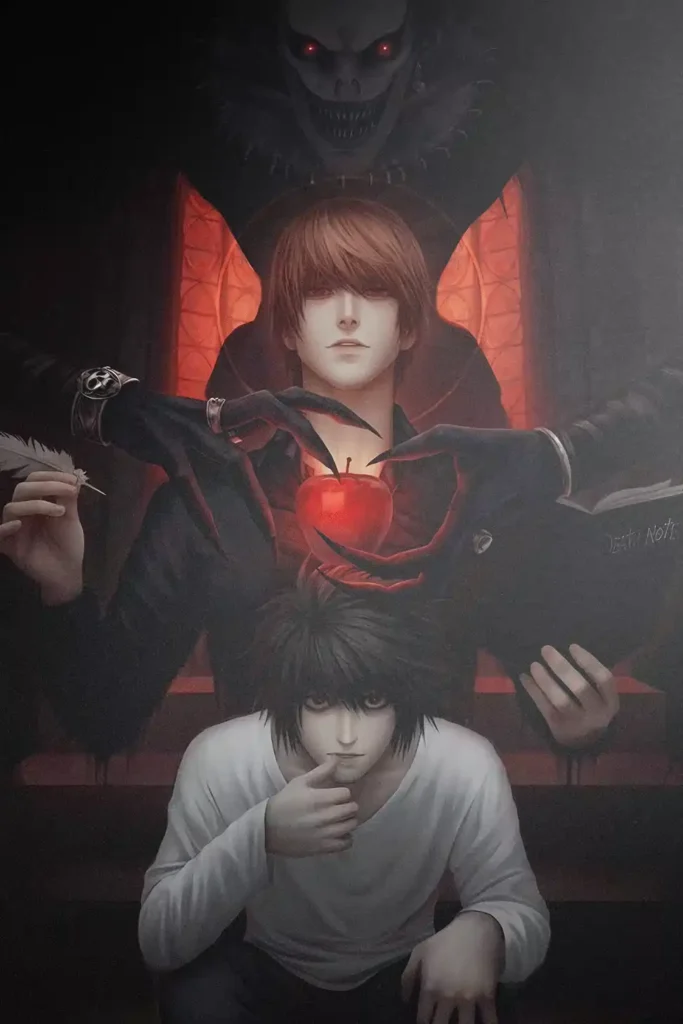Light Yagami anime metal poster artistic detail and visual story from Death Note