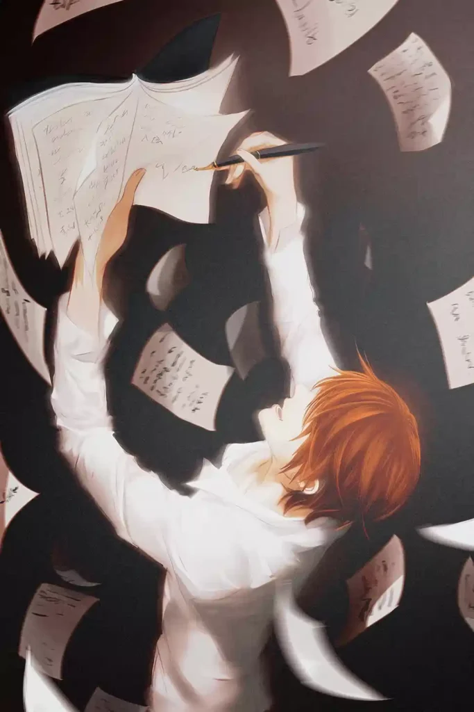 Artistic showcase photo of the Light Yagami Metal Print Wall Art