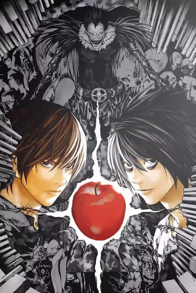 Light Yagami Death Note anime metal poster artistic showcase image highlighting the design narrative