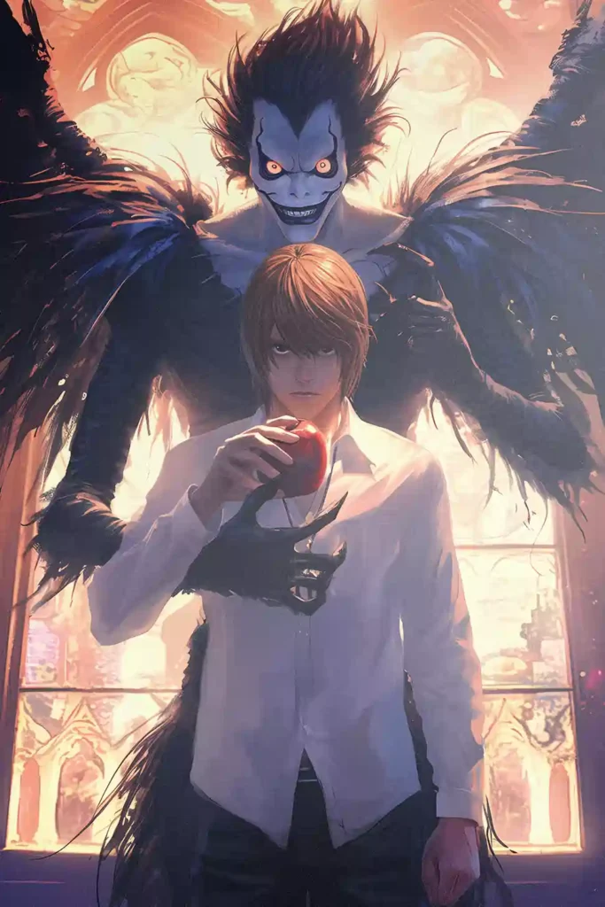 Artistic showcase photo of the Light Yagami Premium Metal Wall Art
