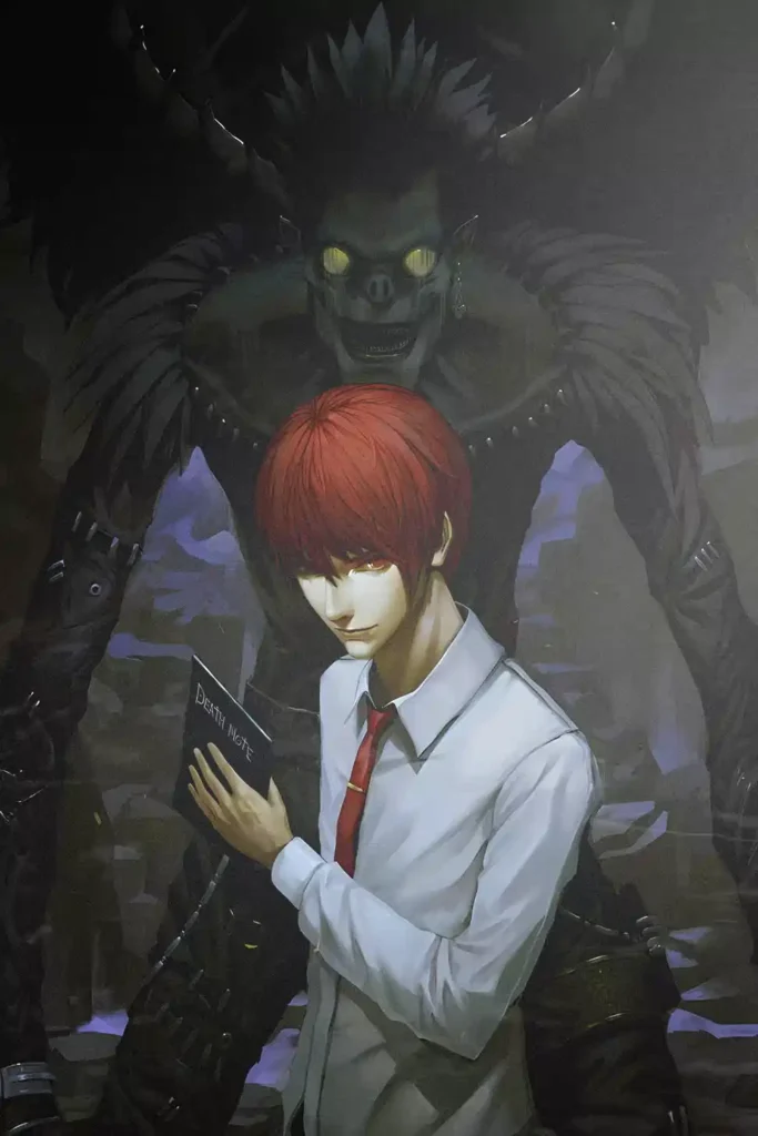 Showcase view of the Light Yagami Printed Metal Wall Art from Death Note