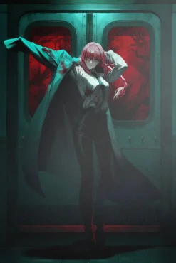 Makima Chainsaw Man Chilling Train Door Silhouette Premium Printed Metal Poster