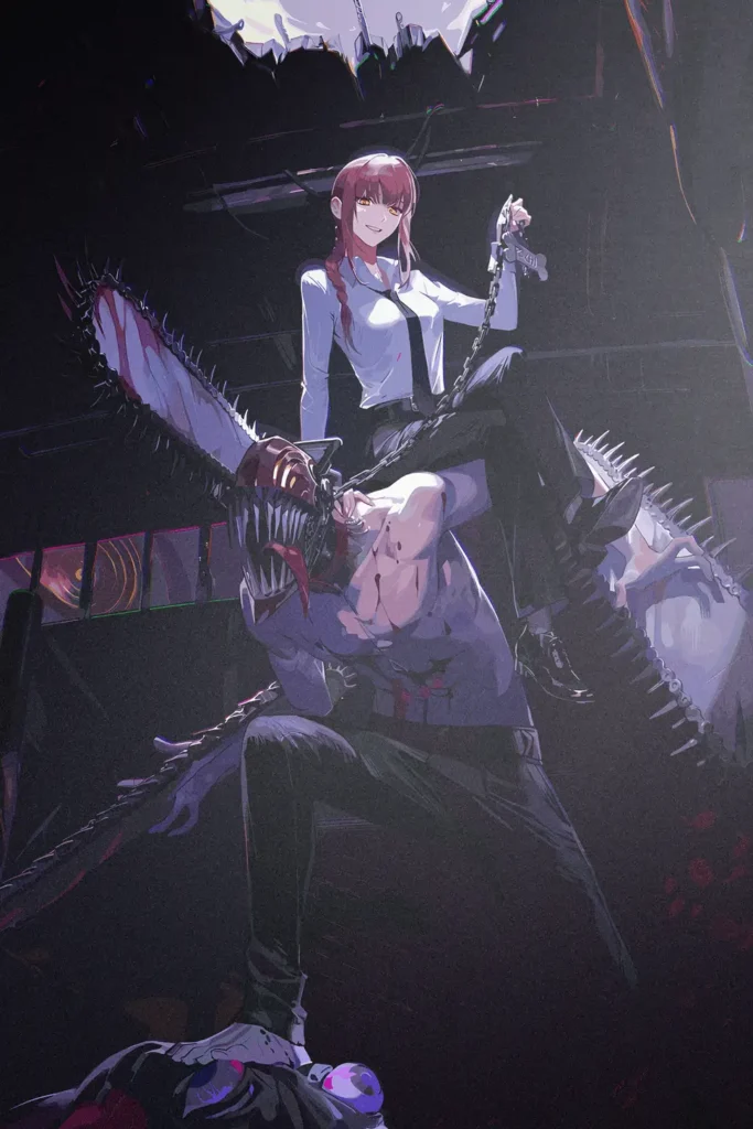 Makima and Denji Chainsaw Man Original Image Deluxe Metal Poster