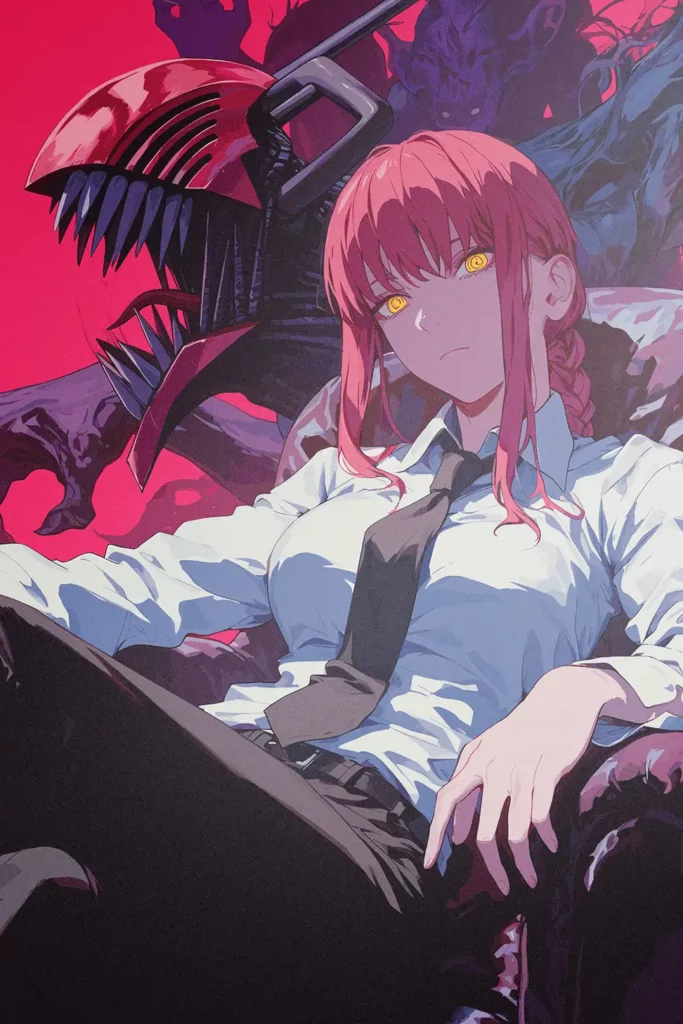 Makima and Denji Chainsaw Man Original Image Unique Metal Wall Poster