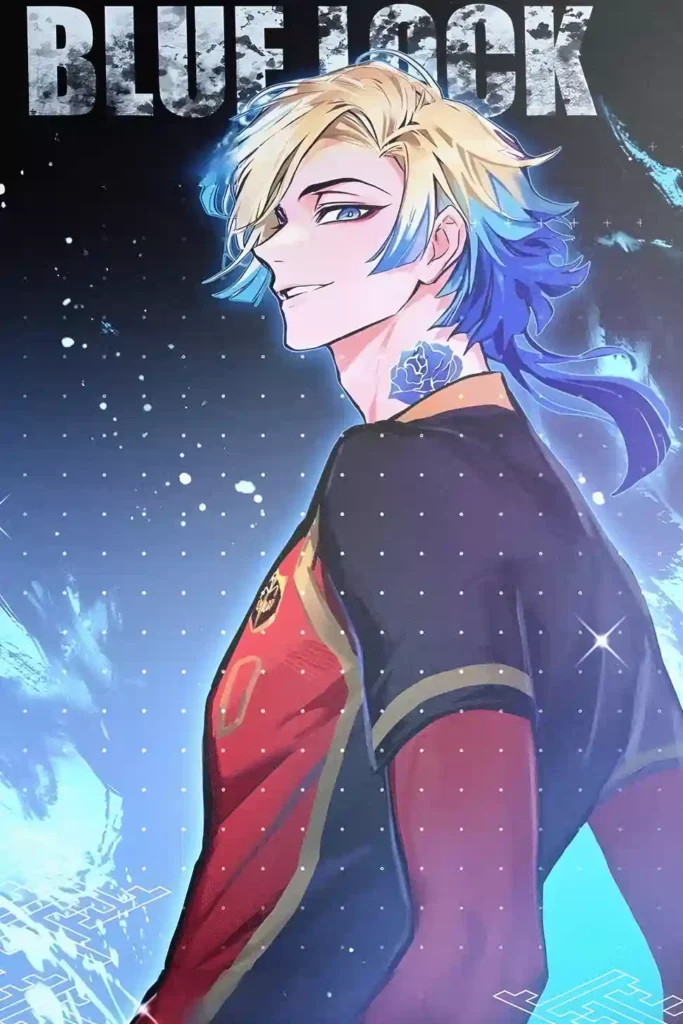 Michael Kaiser Blue Lock anime metal poster artistic showcase image highlighting the design narrative