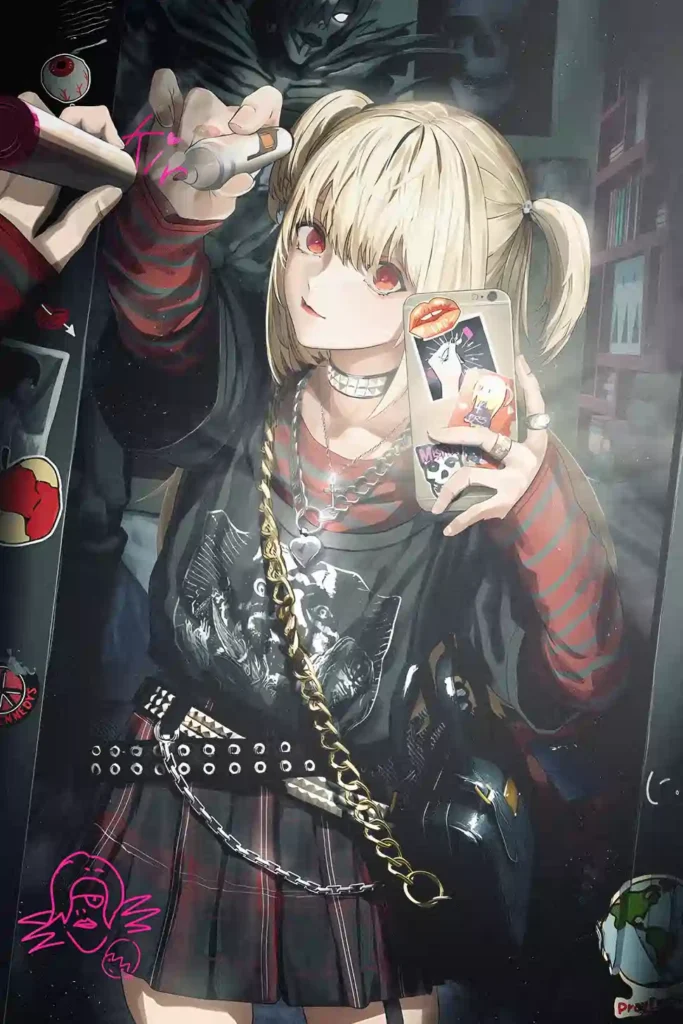 Misa Amane Death Note anime metal poster artistic showcase image highlighting the design narrative