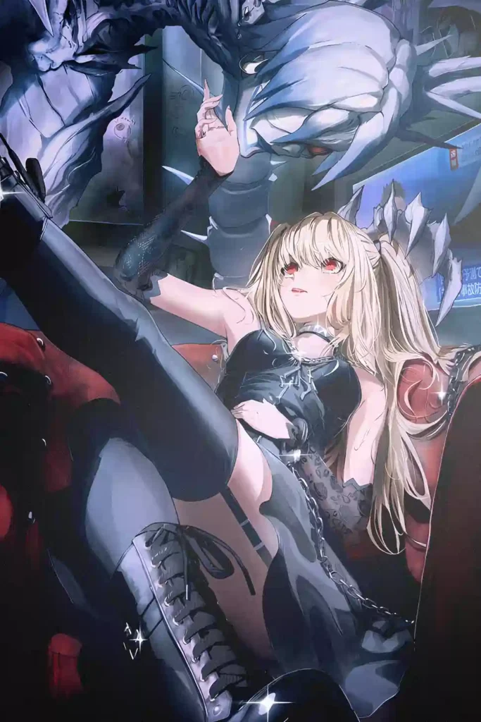 Artistic showcase photo of the Misa Amane Premium Metal Poster