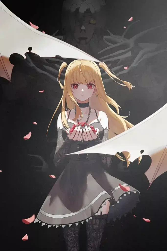Misa Amane Death Note anime metal poster artistic showcase image highlighting the design narrative