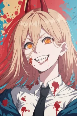 Power Chainsaw Man Wild Grin and Scarlet Splatter Distinctive Metal Poster
