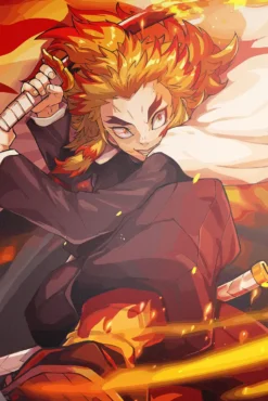 Rengoku Demon Slayer Radiant Flame Breathing Sword Scene Exquisite Metal Wall Art Poster
