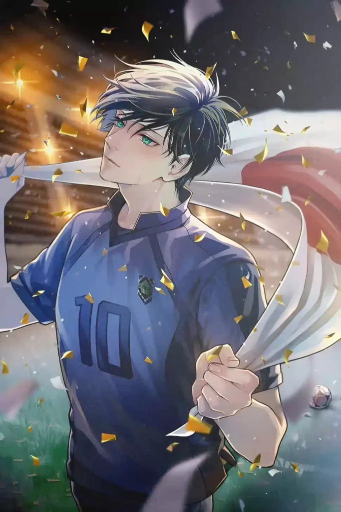 Rin Itoshi anime metal poster artistic detail and visual story from Blue Lock