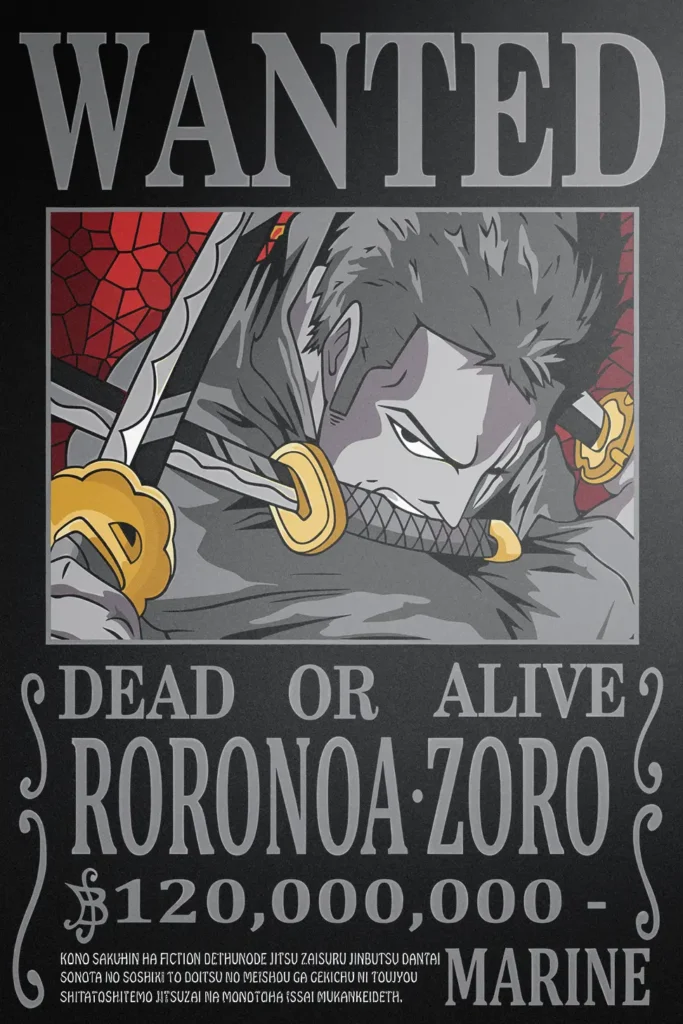 Roronoa Zoro Wanted Poster One Piece Original Image High Quality Printed Metal Wall Art