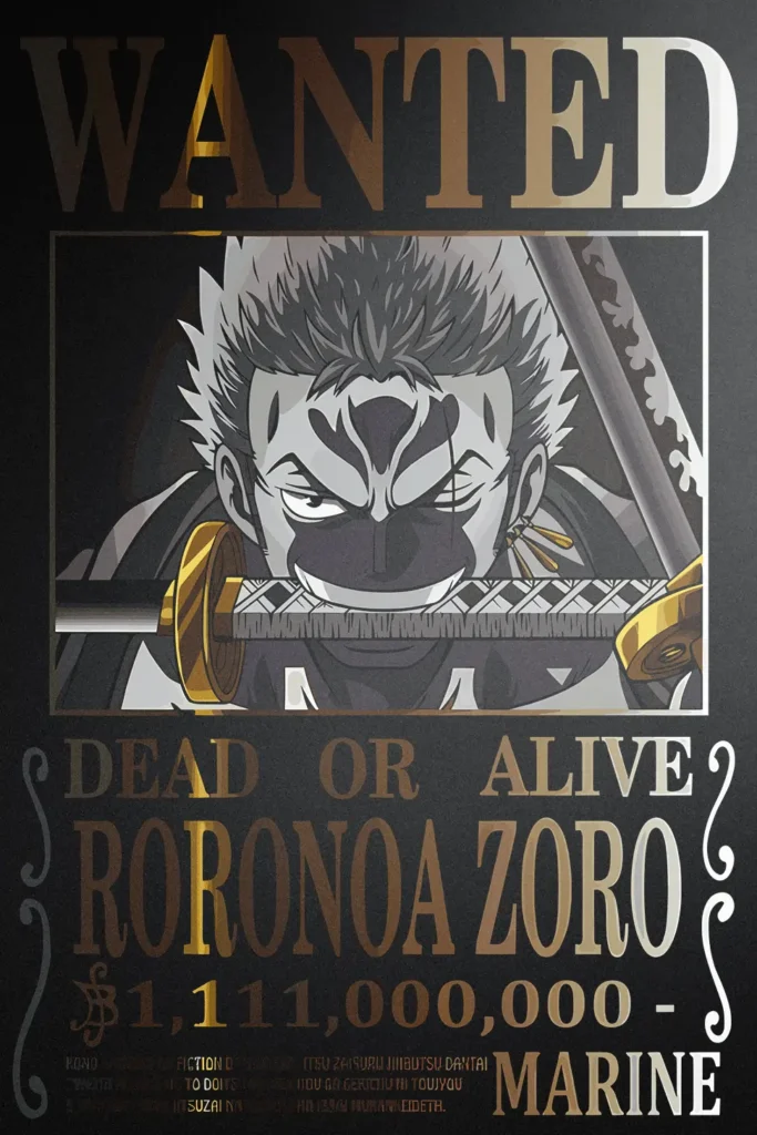Roronoa Zoro Wanted Poster One Piece Original Image Premium Metal Wall Art
