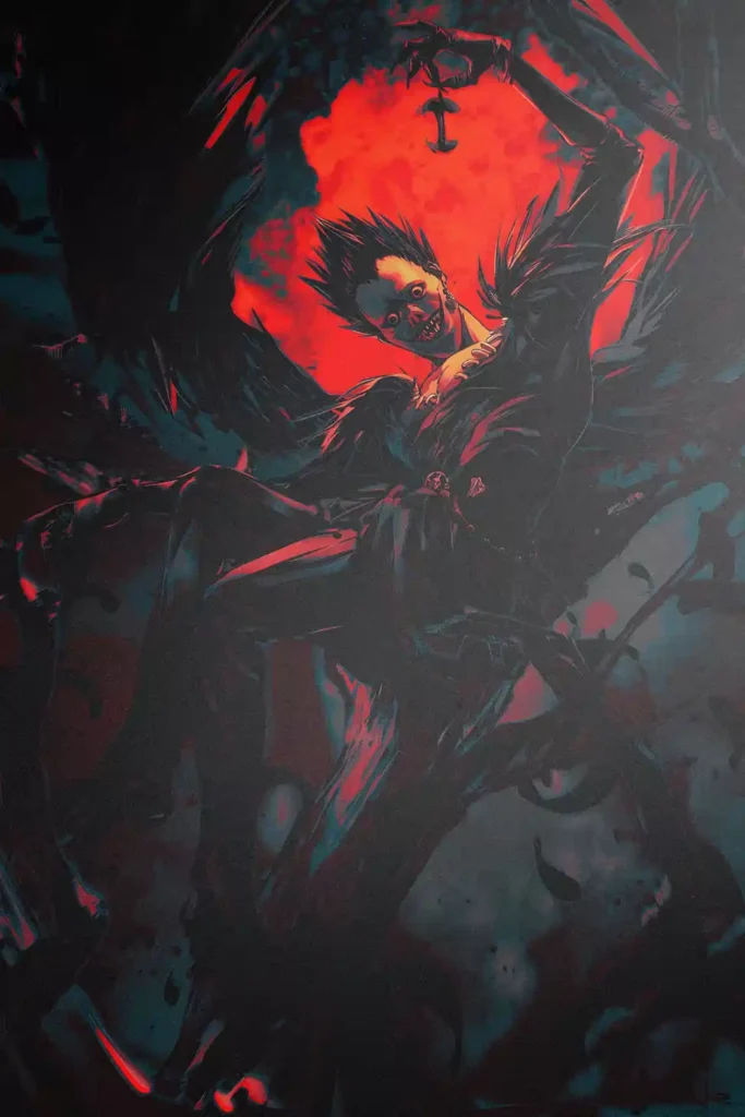 Ryuk Death Note anime metal poster artistic showcase image highlighting the design narrative