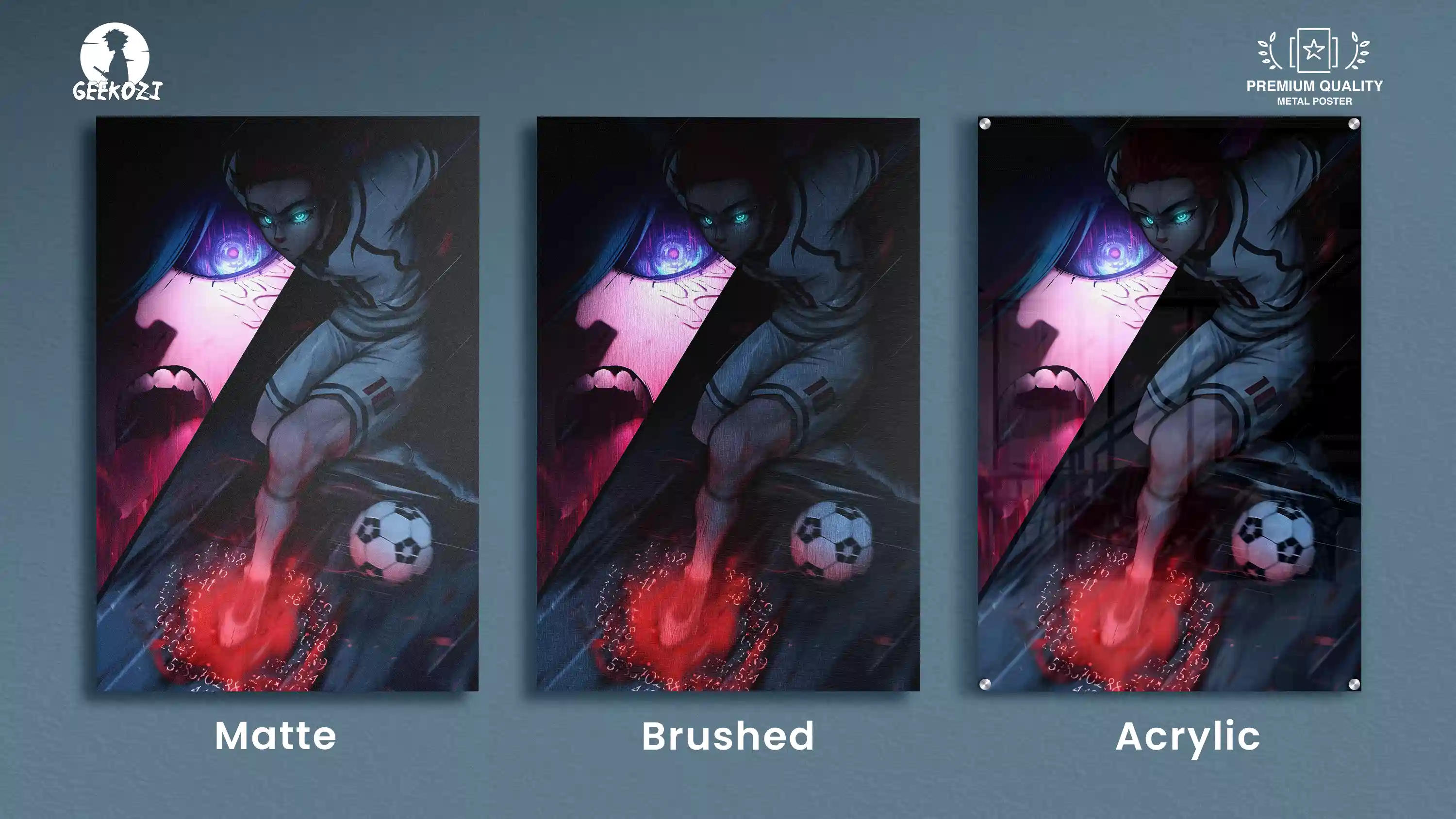 Sae Itoshi Metal Poster finish comparison matte brushed acrylic from Geekozi anime collection