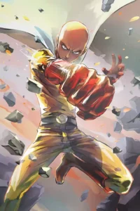 Saitama One Punch Man metal wall art showcase shot from the Geekozi collection