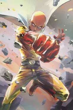 Saitama One Punch Man Shattering Strike Bespoke Printed Metal Wall Art