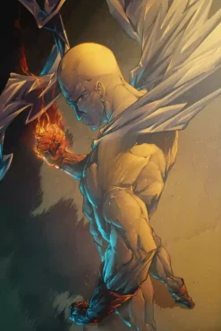 Saitama One Punch Man Ember Held Wrath Outstanding Metal Print Poster