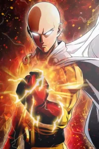 Showcase frame of the Saitama Printed Metal Poster, anime metal poster