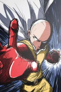 Showcase frame of the Saitama Stellar Metal Wall Poster, anime metal poster