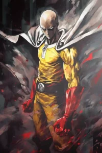 Showcase view of the Saitama Stellar Printed Metal Wall Art from One Punch Man