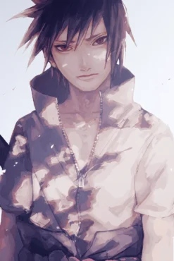 Sasuke Naruto Contemplative Gaze Close Up Outstanding Metal Poster