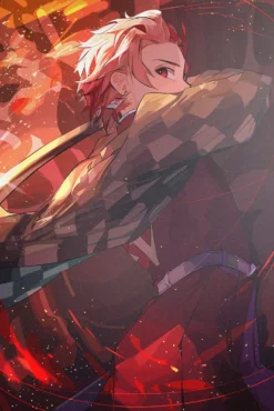 Tanjiro Demon Slayer Fiery Embers Mid Action Pose Deluxe Metal Print