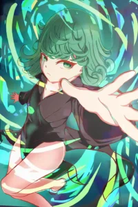 Showcase view of the Tatsumaki Aluminium Metal Print from One Punch Man