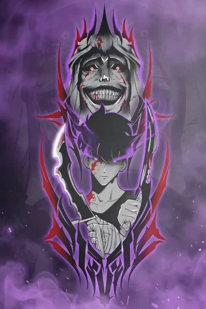 The Statue Solo Leveling metal wall art showcase shot from the Geekozi collection