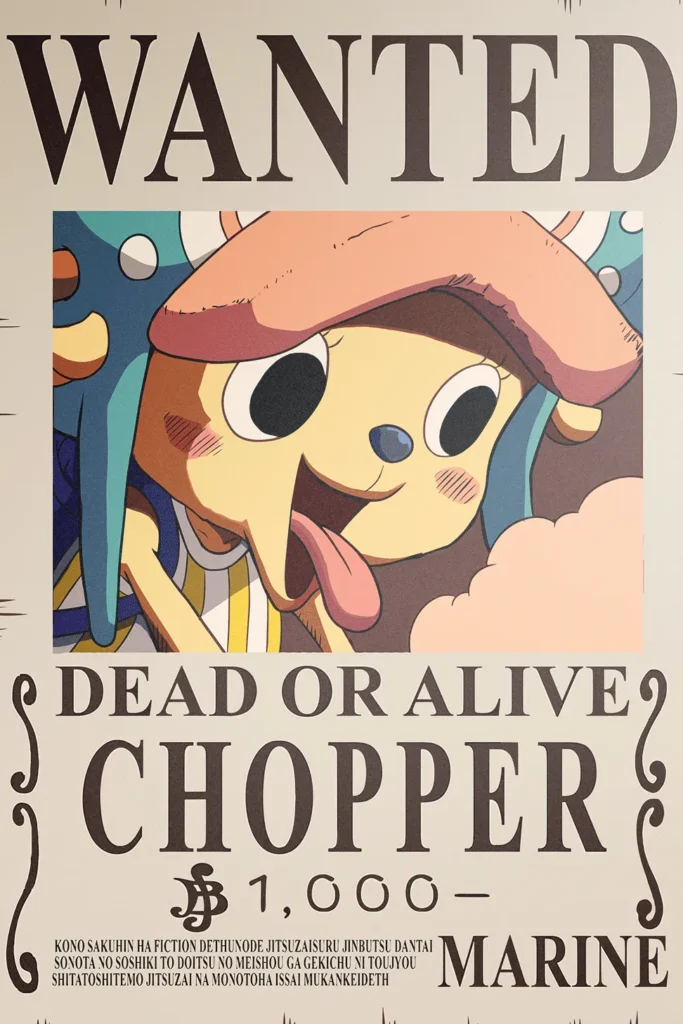 Tony Tony Chopper Wanted Poster One Piece Original Image Premium Aluminium Metal Wall Art