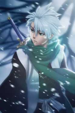 Toshiro Hitsugaya Bleach Wintry Resolve Amid Falling Snow Metal Wall Poster