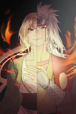 Tsunade Senju Naruto Dramatic Flames Iconic Stance Metal Poster