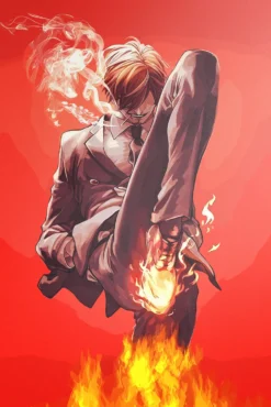 Sanji One Piece Crimson Kick in Motion Metal Wall Art Poster