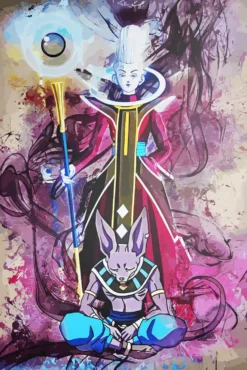 Whis Dragon Ball Ethereal Staff and Swirling Light Premium Aluminium Metal Wall Art