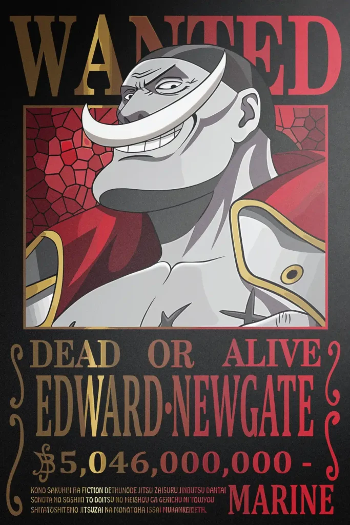 White Beard Wanted Poster One Piece Original Image Premium Aluminium Metal Wall Art