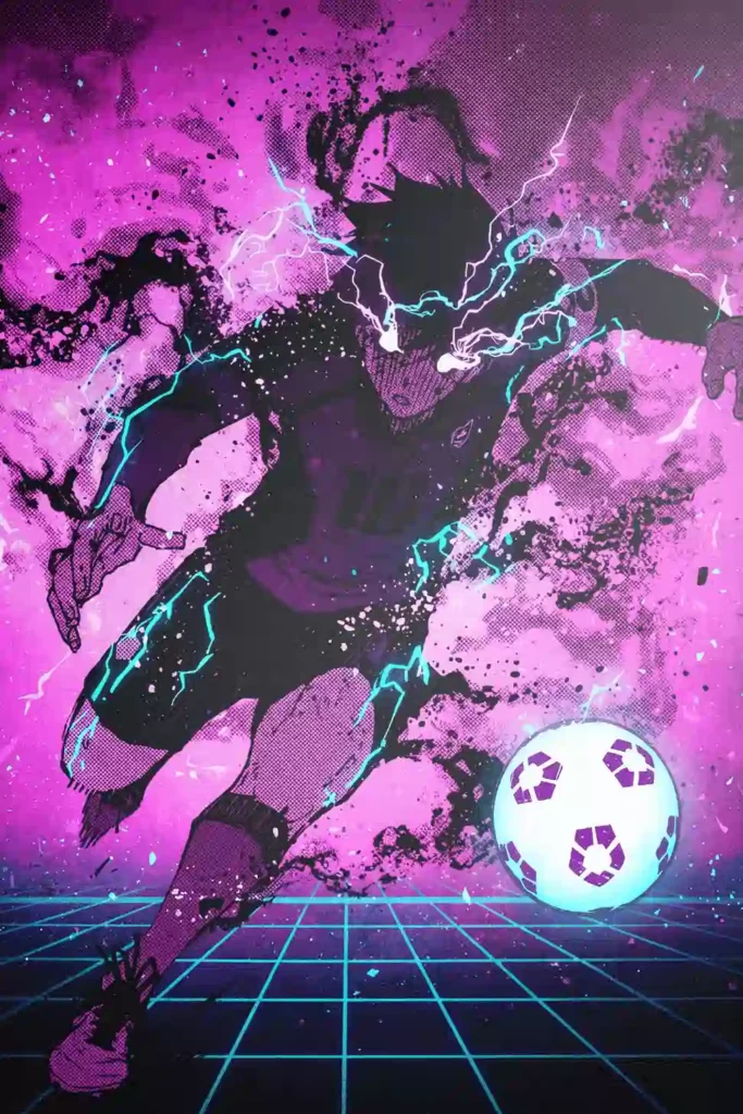 Yoichi Isagi Blue Lock anime metal poster artistic showcase image highlighting the design narrative