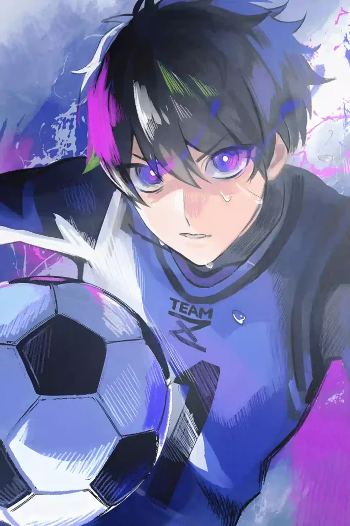 Yoichi Isagi Blue Lock anime metal poster artistic showcase image highlighting the design narrative