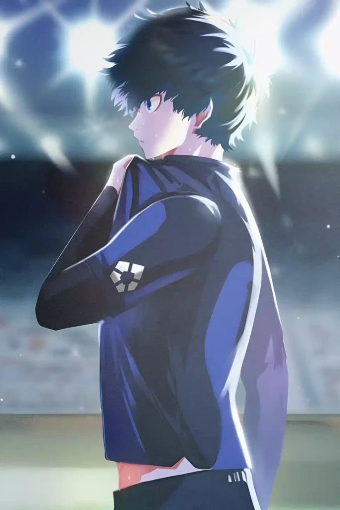 Yoichi Isagi Blue Lock anime metal poster artistic showcase image highlighting the design narrative