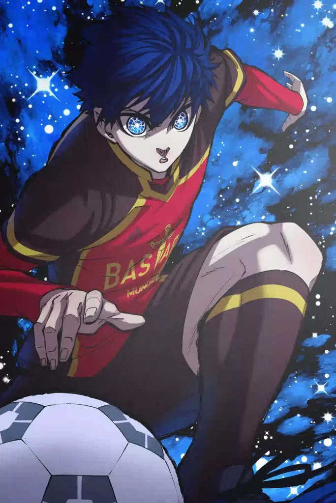 Yoichi Isagi anime metal poster artistic detail and visual story from Blue Lock