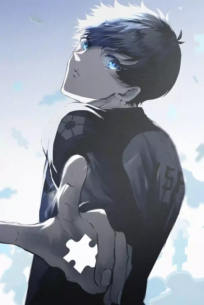 Yoichi Isagi Blue Lock anime metal poster artistic showcase image highlighting the design narrative