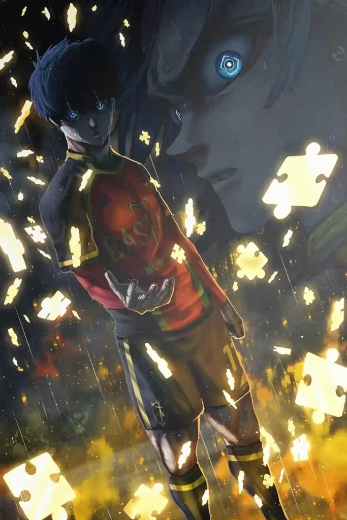 Yoichi Isagi Blue Lock anime metal poster artistic showcase image highlighting the design narrative