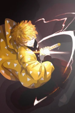 Zenitsu Demon Slayer Golden Thunder Breathing Stance Bespoke Metal Print Wall Art